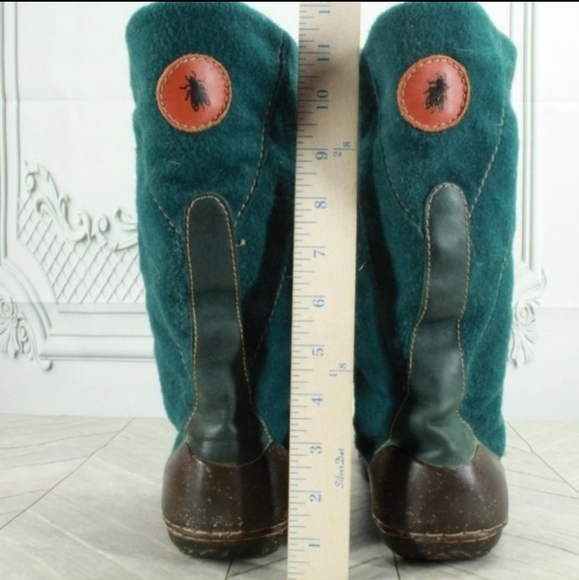 Vintage 90s FLY London UK designer mid-calf green leather wool boots Retired 299